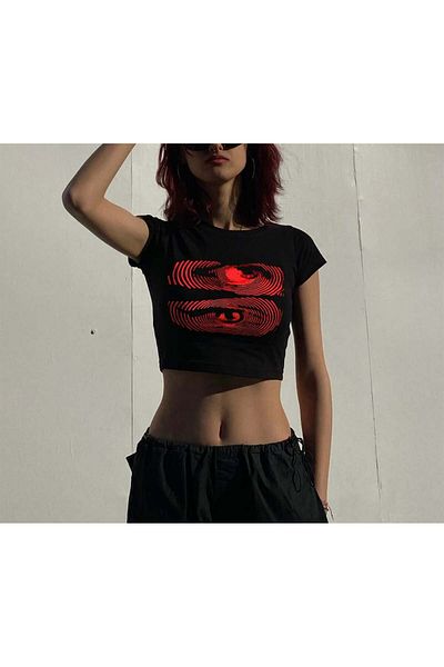 GOSSİP TEAM Gossip Team Hypnosis Eyes - Crop Top negru