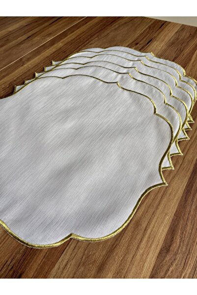 NURHAN HOME COLLECTION 6 Pieces Gold Embroidered American Serving Plate