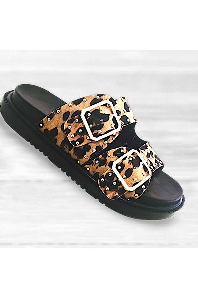 McDark MAGNOLIA - Leopard Patterned Trop Detailed Slippers