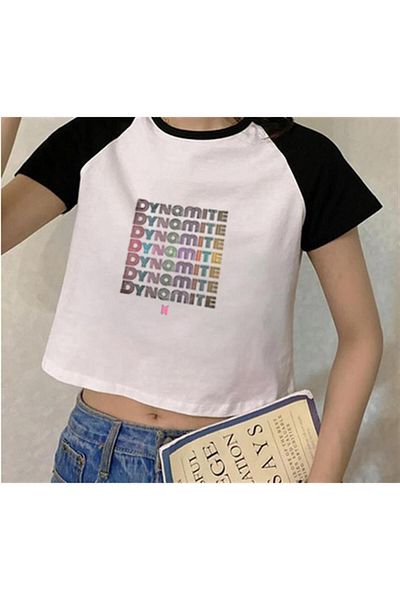 GOSSİP TEAM BTS Dynamite Printed - Gossip Team White Crop Reglan Arm