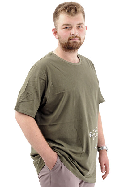 ModeXL Men's CoTTon T-Shirt - Oversize, SofT TexTUre, PrinTed BELIEF U24085 KHaki