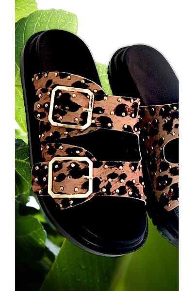 McDark MAGNOLIA - Leopard Patterned Trop Detailed Slippers