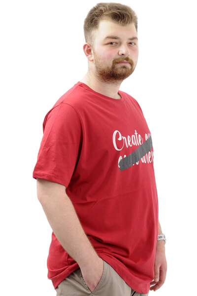 ModeXL Ανδρικό μπλουζάκι με λαιμόκοψη σε μεγάλο μέγεθος - βαμβακερό, εμπριμέ, CREATE U24079 μπορντό