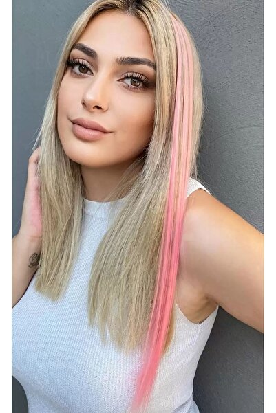 NİLZ Pembe Renkli Çıt Çıt Takma Saç Postiş50 Cm