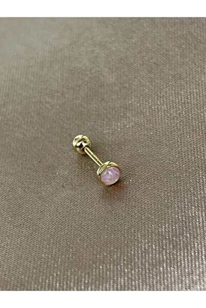 denizden silver Pembe Opal Taşlı Gümüş Piercing - 1 Adet