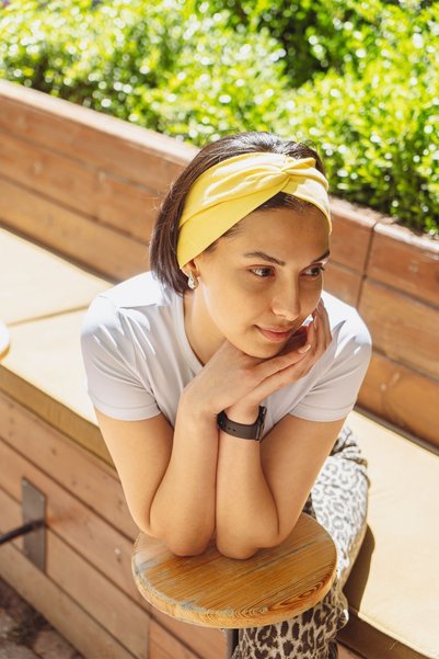 Mrey Yellow Cross Stylish Bandana, Cotton, Hair Bandana, Hair Band Women's Wide Bandana Chic Buff