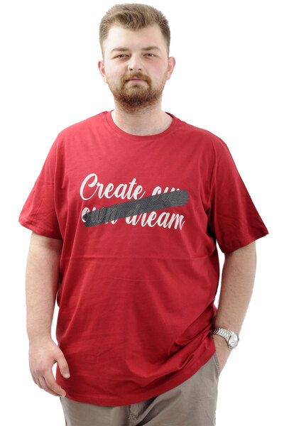 ModeXL Ανδρικό μπλουζάκι με λαιμόκοψη σε μεγάλο μέγεθος - βαμβακερό, εμπριμέ, CREATE U24079 μπορντό