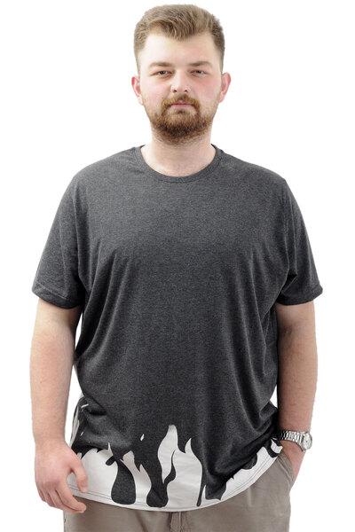 ModeXL Men's Crew Neck Printed Cotton T-shirt - Mode XL, FLAME U24082 Anthracite
