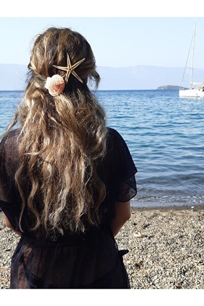 özde dekor 2'li Gerçek Deniz Yıldızı & Istiridye (DENİZ KABUĞU) Toka