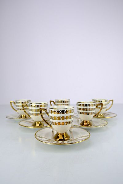 Digithome Vicenza 6-Piece Personality Porcelain Cup Set - Gold Gilded Cream Brown