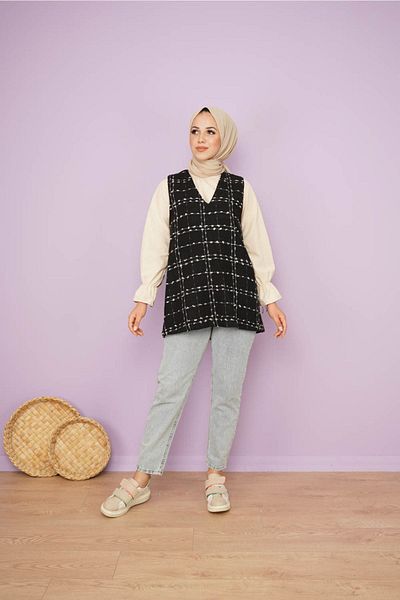 CNG MODA Women's Tweed Sweater Black