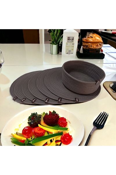 NAYS HOME 6 Pieces Wicker Charger Basket, Anthracite Color American Service Bread Set