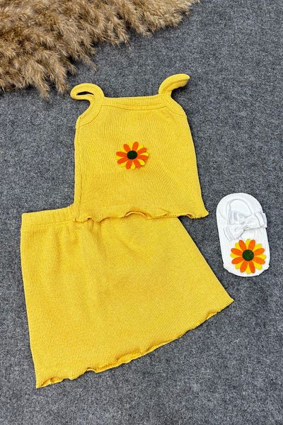 ADABEBEK Crop Skirt and Sunflower Accessory Combination Set