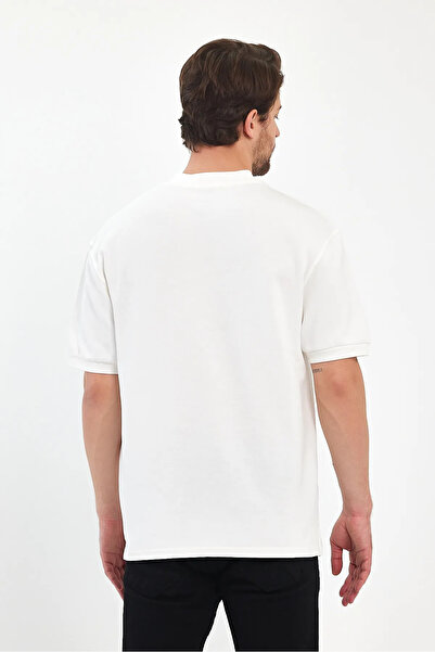 Rodi Jeans Ecru Men's Oversize T-Shirt - Crew Neck, Two Thread, 100% Cotton