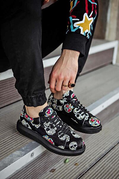 Rainon Store Colorful Skull Patterned Black Sneakers - Bold and Stylish
