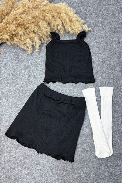 ADABEBEK CorDeD plain Knee-length Socks anD Crop Skirt Set - Rope Hanger