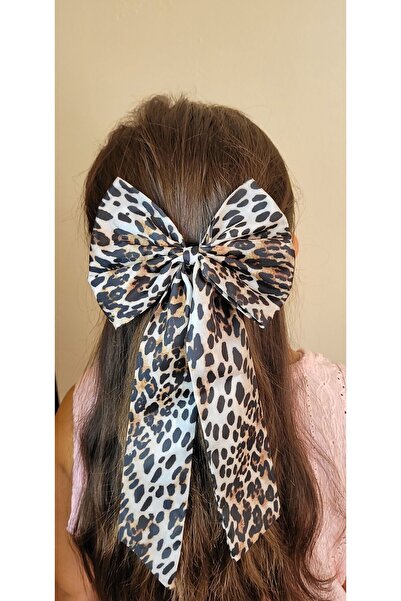 LO ADORO Bow din satin cu model leopard cu cataramă - Model cu coadă lungă