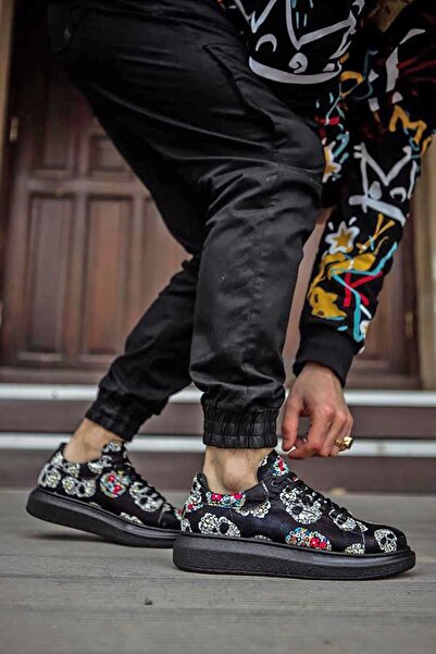 Rainon Store Colorful Skull Patterned Black Sneakers - Bold and Stylish