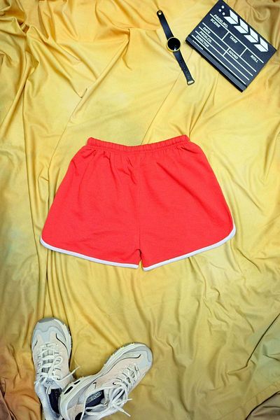 DAXİS Sportwear Company Red Colored White Piping Combed Cotton Slit Drawstring Mini Shorts DAXİS Sportwear Company