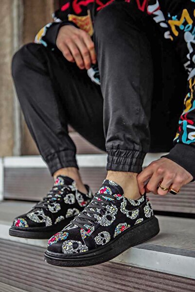 Rainon Store Colorful Skull Patterned Black Sneakers - Bold and Stylish