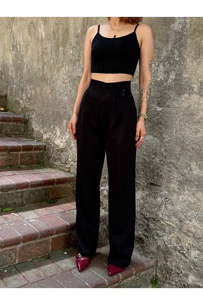 Bak'ap Asymmetric Waist Korean Palazzo Trousers - Style Owner Design