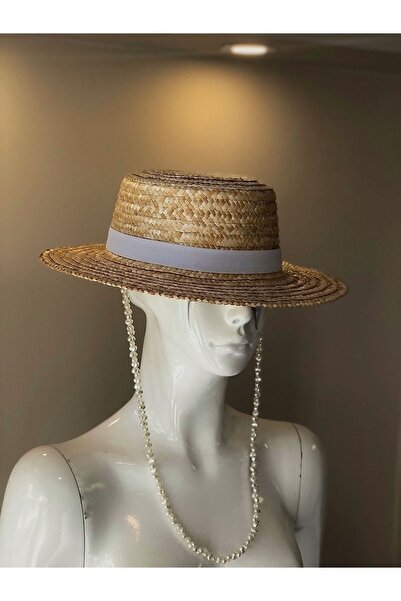 DESS DESIGN Gıa Straw Hat - Women's Pearl Strap Straw Boater Hat