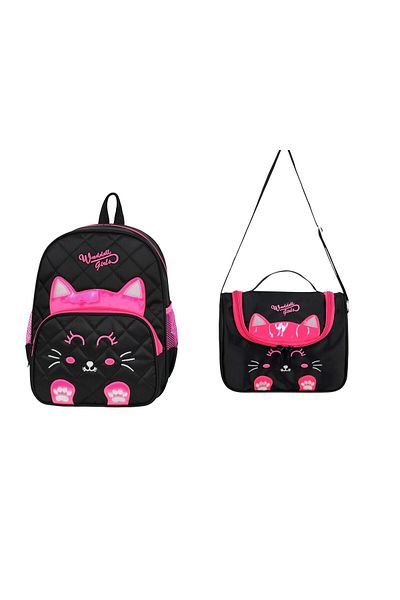 GENC DIJITAL BASKI Cat Patterned Quilted Kindergarten and Lunch Backpack - NurSery