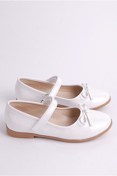 Rıdvan Çelik Bow Girls' Casual and Evening Dress Ballerina Shoes White Patent Leather