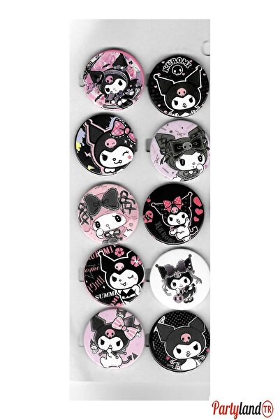 Genel Markalar Kuromi Hello Kitty Temalı 10 Adet Metal Rozet