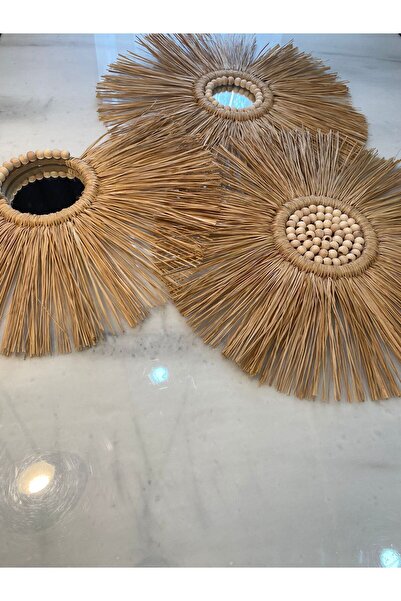 Genel Markalar BOHEM DUVAR SÜSÜ 3 LÜ SET DOĞAL RAFYA HANDMADE EL YAPIMI