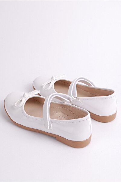 Rıdvan Çelik Bow Girls' Casual and Evening Dress Ballerina Shoes White Patent Leather