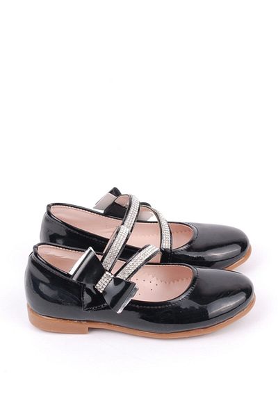 Rıdvan Çelik Bow Girls' Casual and Evening Dress Ballerina Shoes Black Patent Leather