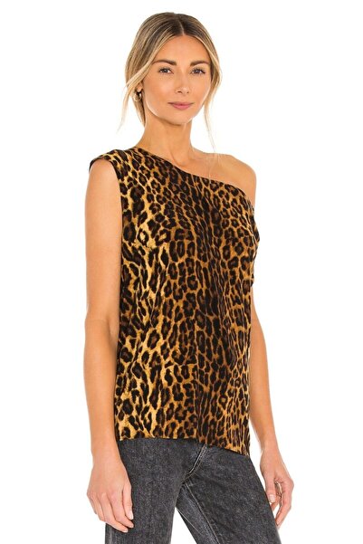 By Kul Design Γυναικεία μπλούζα με έναν ώμο με καφέ σχέδιο