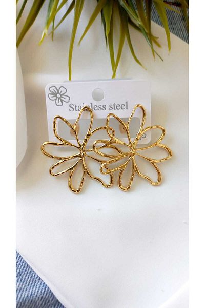 ZeynDesign Steel Color Flower Earrings