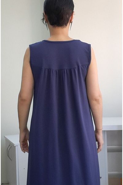 Mertcan Butik Μπλε ναυτικό μπλουζάκι μπροστά πίσω από το ρομπότ κομμένο με κορδόνι με χοντρό λουράκι από χτενισμένο βισκόζη