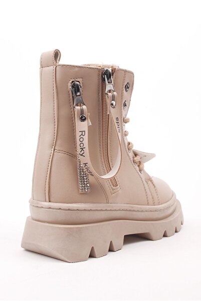 Rıdvan Çelik Cizme cu șireturi și fermoar cu talpă groasă, piele nudă