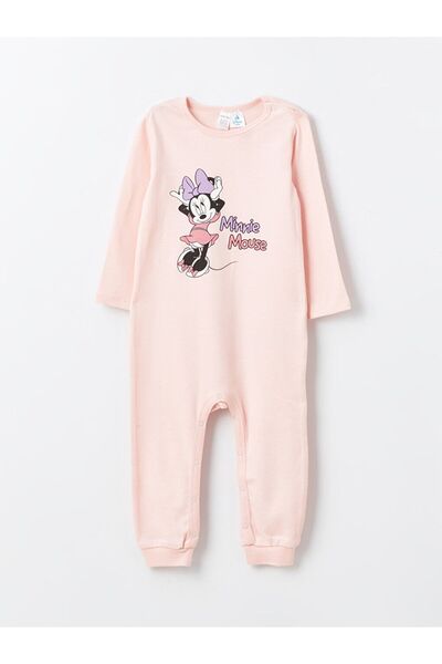LC Waikiki LCW baby Bisiklet Yaka Uzun Kollu Minnie Mouse Baskılı Kız Bebek Tulum 2'li
