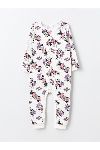 LC Waikiki LCW baby Bisiklet Yaka Uzun Kollu Minnie Mouse Baskılı Kız Bebek Tulum 2'li