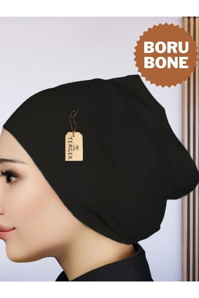 Tergek Pipe Bone Black Front Seamless Long Bandana Practical Ready Lycra Is Combed Cotton Hijab, For Sports Shawl Scarf