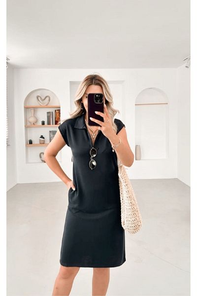 Unique Style Premium Series Polo Collar - Dark Anthracite Short Sleeve Dress