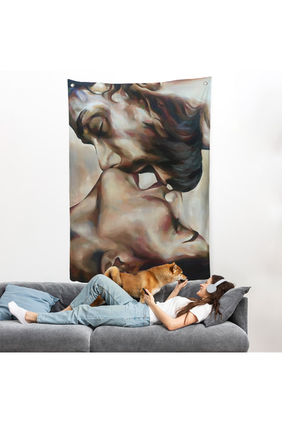 Harita Sepeti Öpüşen Çift Duvar Örtüsü-7956