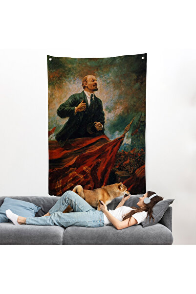 Harita Sepeti Sovyet lideri Vladimir Lenin Duvar Örtüsü-7677