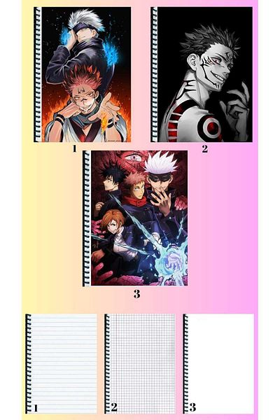 animeandyourworld jujutsu kaisen 3 notebook A4 large size 72 pages lined_checkered_unlined notebook set