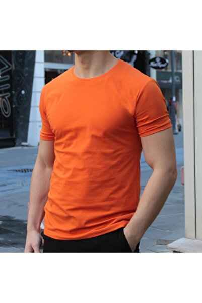 Generic Brand Men's Orange Crew Neck Slim Fit T-Shirt