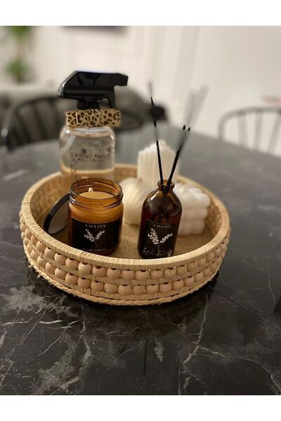 HM Home Hasır Tepsi Sepet Hasır El Yapımı Dekoratif Dekor Sepet Dekor Tepsi