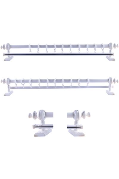 PerdejimShop Beyaz Ahşap Rustik Perde Askısı - Raylı Rustik Borusu 125 Cm