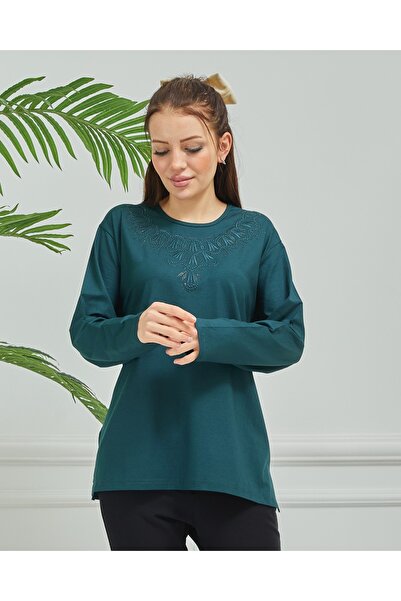 Stilmony Women's Mother Oil Embroidered Casual Middle Age Combed Cotton Blouse