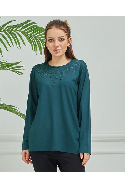 Stilmony Women's Mother Oil Embroidered Casual Middle Age Combed Cotton Blouse
