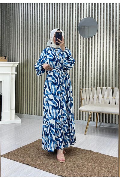 Moda Krash Wide Cut Rope Patterned Belted Dress
