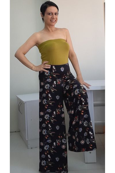 Mertcan Butik Black Patterned Viscose Combed Cotton - Wide Leg and Elastic Waist Skirt